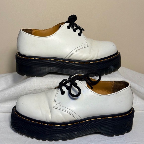Dr. Martens 1461 Quad Platform Oxford Size 8 White Leather Chunky 3-Eye Shoe - Picture 3 of 13